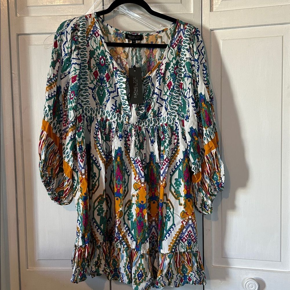 Rachel Zoe Multicolor Printed Peasant Blouse - White, Teal, Mustard